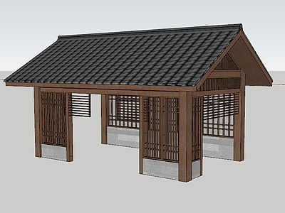 新中式公交站台 户外建筑 亭子 廊架