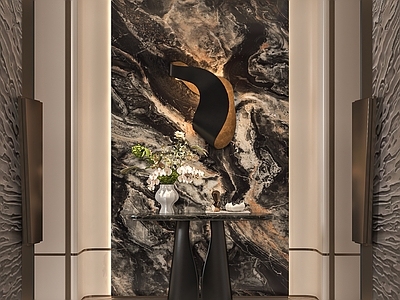 现代轻奢玄关 入户玄关 门厅 玄关台 装饰摆件 入户背景墙