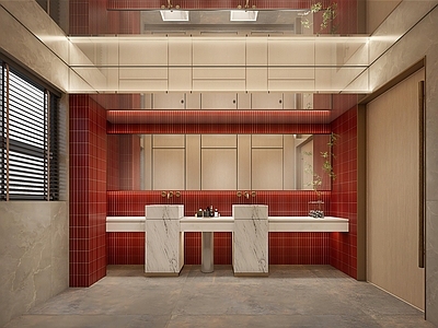 中古风公共卫生间 女卫生间 公共卫生间 餐饮卫生间
