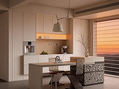 奶油风开放式厨房 开放式餐厅