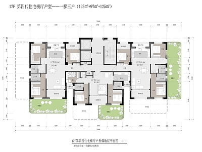 现代住宅楼建筑 第四代住宅 负公摊住宅 一梯三户 施工图