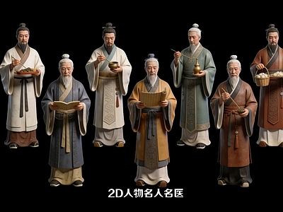 新中式多人 2D名人名医人物 华陀 古代名医