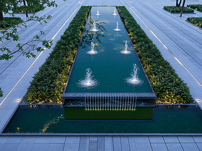 现代极简景观喷泉