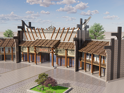 新中式风格建筑 游客服务中心 集散中心