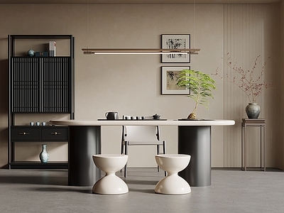 新中式茶室 茶桌椅 博古架