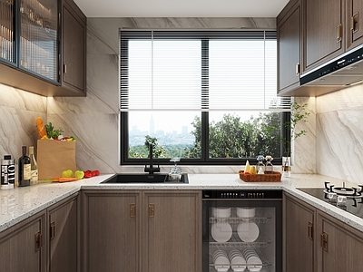 现代简约封闭式厨房 新中式家装厨房