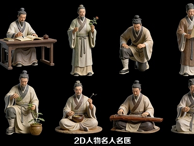 新中式摆件组合 皇甫谧 古代 2D名人名医人物