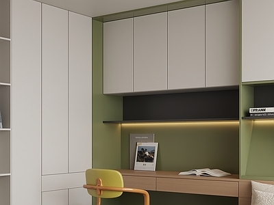 现代简约榻榻米卧室 奶油榻榻米卧室 卧室书桌柜 卧室床头柜 现代儿童房 极简男孩房