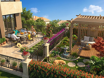 现代轻奢庭院别墅庭院