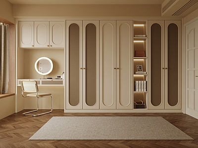 奶油风衣帽间 衣帽间 衣柜 梳妆台
