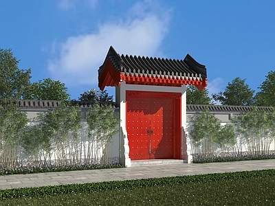 新中式四合院 古建围墙大门 景观