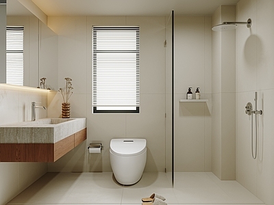 奶油风卫生间 奶油风卫生间 主卫 马桶花洒 浴室柜 中古风卫生间