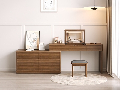 原木风妆台妆凳 家具梳妆台 灯光齐全