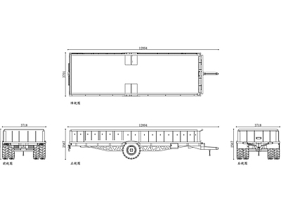 机械设备 栏板拖车 栏板式挂车 货运栏板拖挂车 平板栏板拖车 施工图