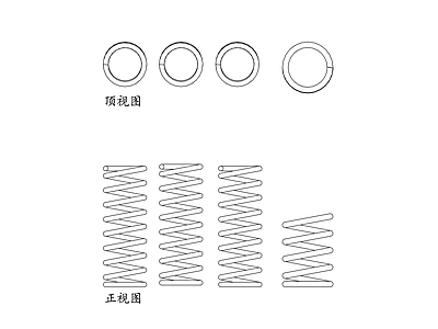 现代五金管件 螺旋簧 圆柱弹簧 圈弹簧 压缩弹簧 螺旋卷簧 施工图
