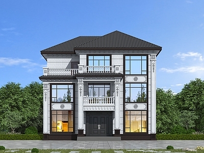 新中式别墅外观 自建房别墅