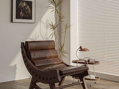 中古风躺椅 中古风木质皮椅 复古风皮纹休闲椅 中古风休闲躺椅