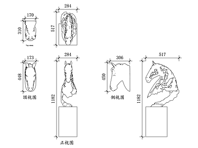 现代综合软装摆件图库 骏马雕塑 马头摆件 奔马雕像 生肖马雕塑 铜马雕塑 施工图