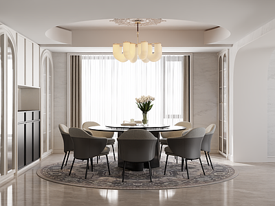 现代法式家居餐厅 法式圆桌餐厅