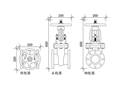 现代五金管件 阀门 闸阀 门阀开关 截门阀 管路门阀 施工图