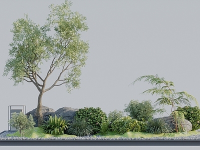新中式景观室内景观 现代植物景观造景 景观小品 庭院景观 植物堆 景观石