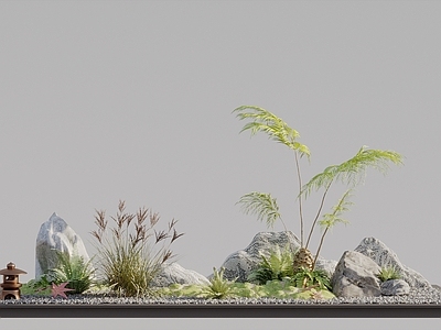 日式枯山水室内景观 现代植物景观造景 景观小品 景观石 植物堆 庭院景观