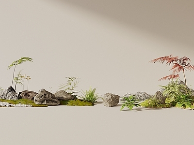 新中式景观枯山水 现代植物景观造景 植物堆 景观石 庭院景观 室内景观