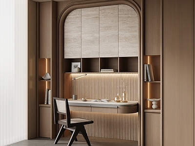 奶油风书房 书桌椅 书柜