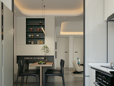 现代简约家居餐厅 现代奶油餐厅厨房