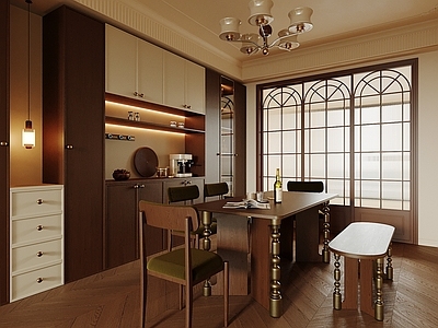 中古风家居餐厅 餐厅 酒柜 餐桌椅