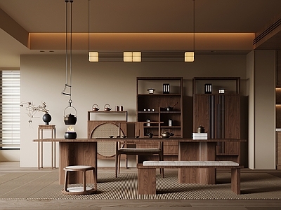 新中式茶室 茶室 茶桌椅 茶柜 边柜