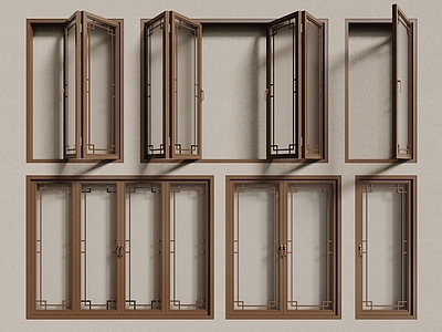 新中式平开窗 新中式中式镂花窗 新中式窗户 雕花窗 花格窗