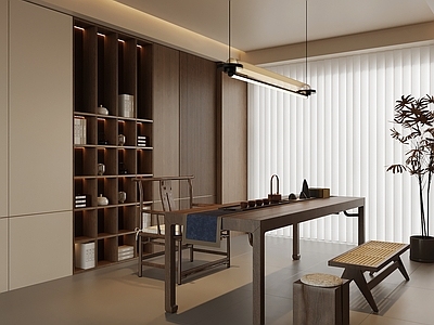 新中式茶室 茶室 茶桌椅 茶柜 背景墙