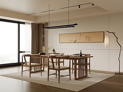 新中式茶室 餐厅 餐桌椅 背景墙