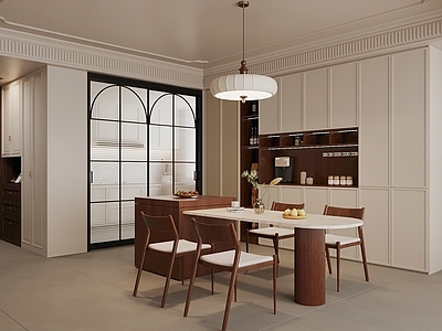 奶油风家居餐厅 餐厅 餐桌椅 餐边柜