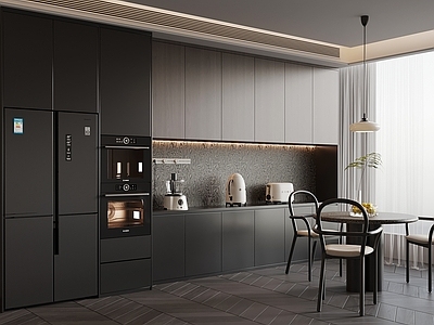现代极简家居餐厅 茶水间 餐边柜 休闲桌椅