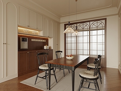 中古风家居餐厅 餐厅 餐桌椅 餐柜
