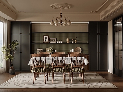 中古风家居餐厅 餐厅 餐桌椅 餐柜