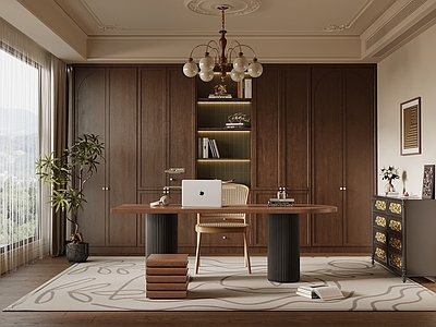 中古风书房 书房 书桌椅 书柜