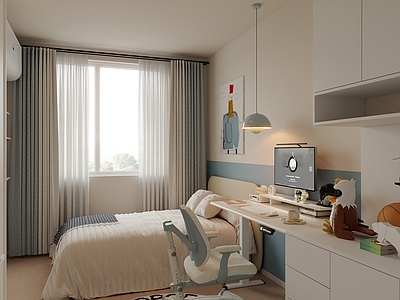 奶油风通用儿童房 儿童房 男孩房 次卧 儿童床 奶油简约