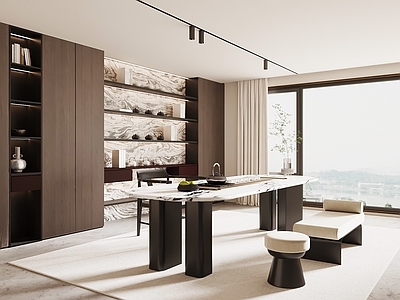 新中式茶室 茶室 茶桌椅 茶柜