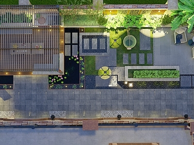 现代简约屋顶花园 现代庭院 水景 凉亭 景观小品