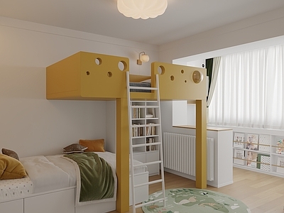 现代简约通用儿童房 上下床 简约儿童房 奶油儿童房 男孩房 女儿房