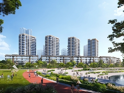 现代新中式小区建筑 现代轻奢小区建筑 叠拼叠墅建筑 小高住宅建筑 高层住宅建筑 整体住宅建筑模型