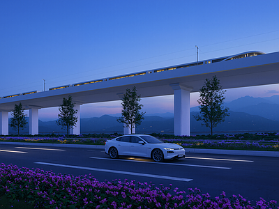 现代极简大桥 高架桥 高铁列车 高架