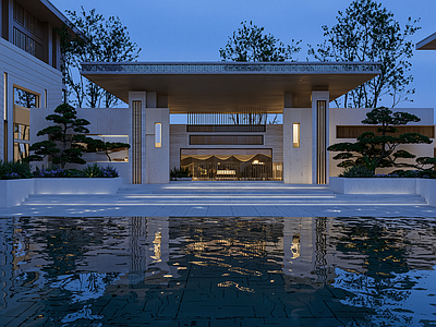 新中式售楼处建筑 老旧小区大门改造 小区大门改造 小区大门景观