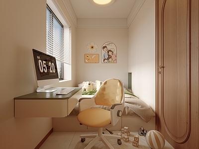 奶油风通用儿童房 现代原木儿童房