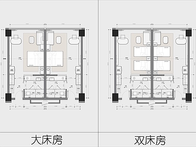酒店客房 酒店客房平面图 大床房平面图 双床房平面图 连锁酒店客房 经济型酒店客房 施工图