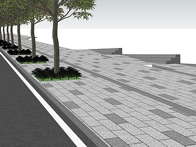 现代简约商业综合体景观 人行道绿化 人行道铺装 人行道台阶