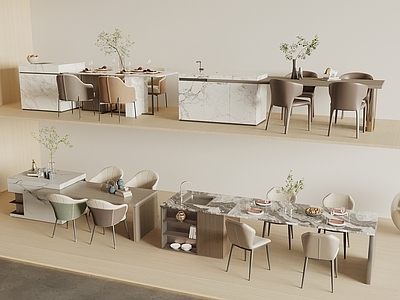 奶油风餐桌椅 现代中岛台餐桌椅